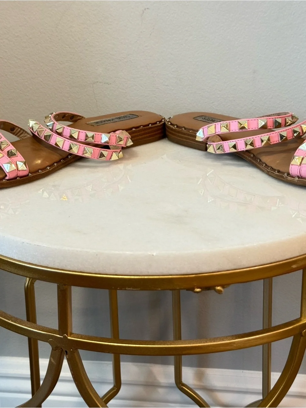 Steve Madden Pink Triple-Strap Studded Slide Sandals Sz 8